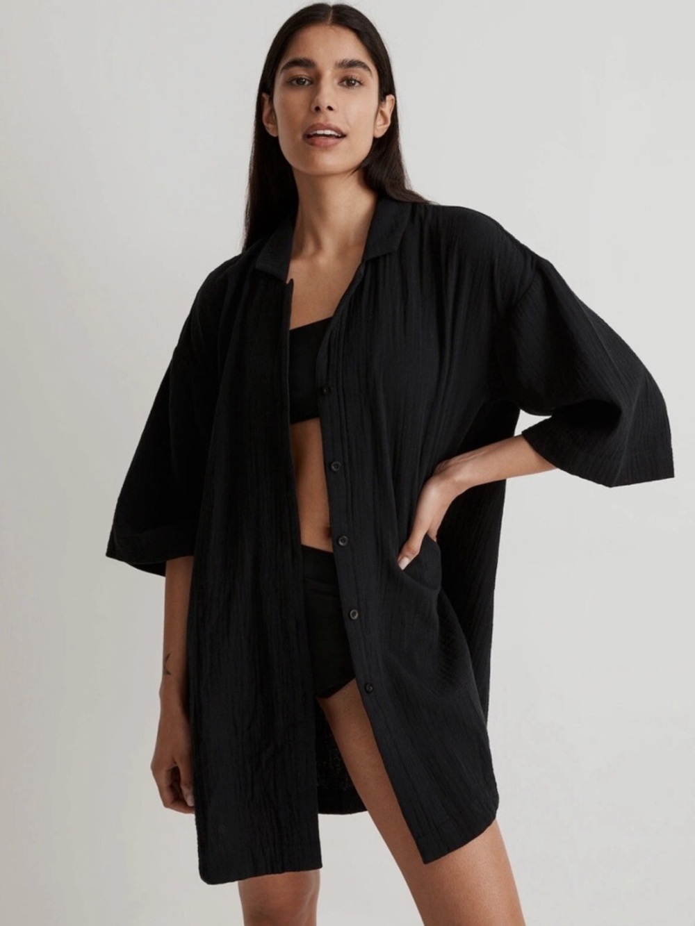 Madewell Crinkle Cotton Cover-Up Mini Shirtdress